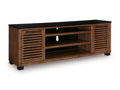 Kallari Warm Brown/Black XL TV Stand w/Fireplace Option - Ornate Home