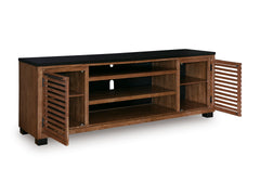 Kallari Warm Brown/Black XL TV Stand w/Fireplace Option - Ornate Home