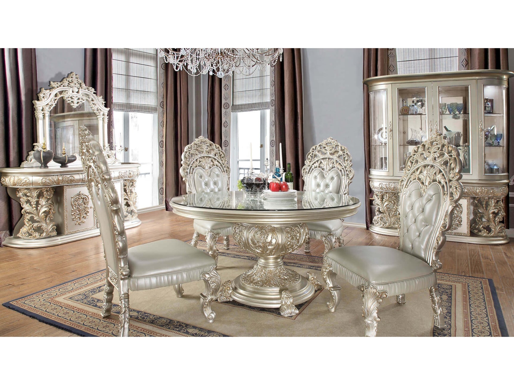 Kallista Silver 5pc Round Dining Set  / HD-8088 - Ornate Home
