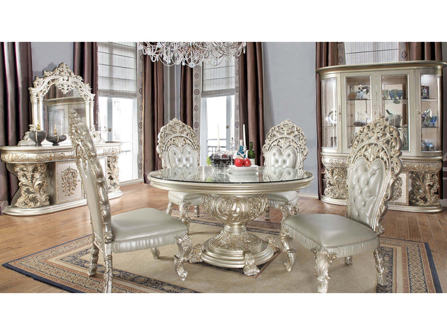 Kallista Silver 5pc Round Dining Set  / HD-8088 - Ornate Home