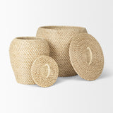 Kalopa Brown Seagrass Floor Baskets with Flat Handled Lid (Set of 2) - Ornate Home