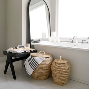 Kalopa Brown Seagrass Floor Baskets with Flat Handled Lid (Set of 2) - Ornate Home