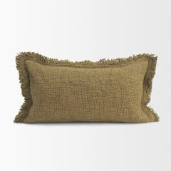 Kambal Dark Olive 14x26 Cotton Pillow Cover with Down Filler - Ornate Home