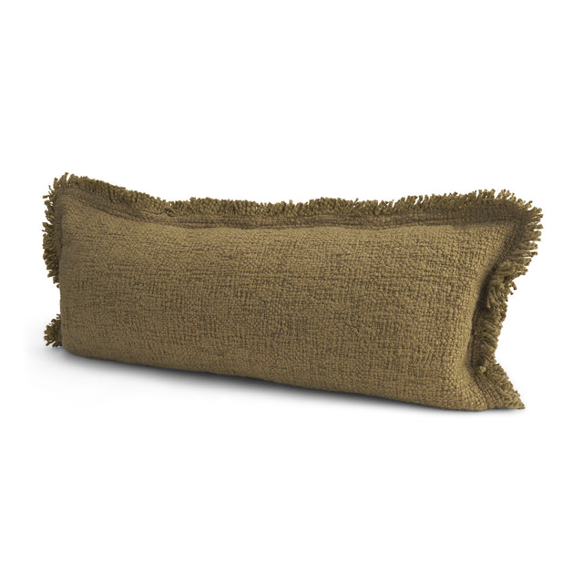 Kambal Dark Olive 14x36 Cotton Pillow Cover with Down Filler - Ornate Home