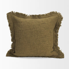 Kambal Dark Olive 20x20 Cotton Pillow Cover with Down Filler - Ornate Home