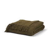 Kambal Dark Olive Green Woven Cotton Throw Blanket - Ornate Home