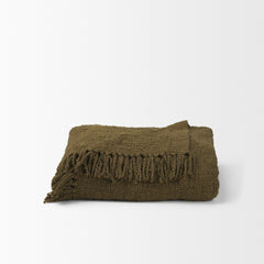 Kambal Dark Olive Green Woven Cotton Throw Blanket - Ornate Home