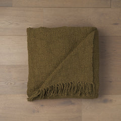 Kambal Dark Olive Green Woven Cotton Throw Blanket - Ornate Home