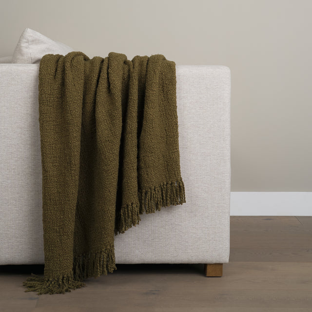 Kambal Dark Olive Green Woven Cotton Throw Blanket - Ornate Home