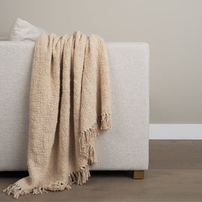 Kambal Light Beige Woven Cotton Throw Blanket - Ornate Home