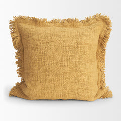 Kambal Mustard 20x20 Cotton Pillow Cover with Non-Allergen Filler - Ornate Home