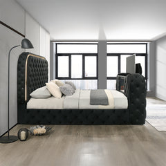 Kana Black Eastern King Bed w/LED & Fireplace & TV Stand - Ornate Home