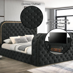 Kana Black Eastern King Bed w/LED & Fireplace & TV Stand - Ornate Home