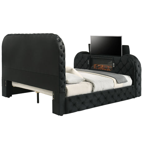 Kana Black Eastern King Bed w/LED & Fireplace & TV Stand - Ornate Home