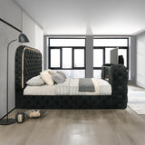 Kana Black Queen Bed w/LED, Fireplace & TV Stand - Ornate Home