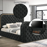 Kana Black Queen Bed w/LED, Fireplace & TV Stand - Ornate Home