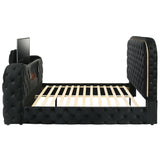 Kana Black Queen Bed w/LED, Fireplace & TV Stand - Ornate Home