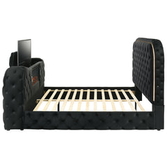 Kana Black Queen Bed w/LED, Fireplace & TV Stand - Ornate Home