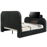 Kana Black Queen Bed w/LED, Fireplace & TV Stand - Ornate Home