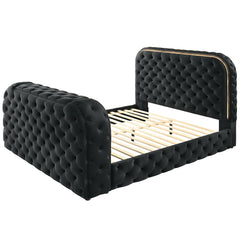 Kana Black Queen Bed w/LED, Fireplace & TV Stand - Ornate Home