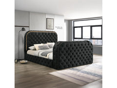 Kana Black Queen Bed w/LED, Fireplace & TV Stand - Ornate Home