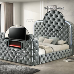 Kana Gray Eastern King Bed w/LED, Fireplace & TV Stand - Ornate Home