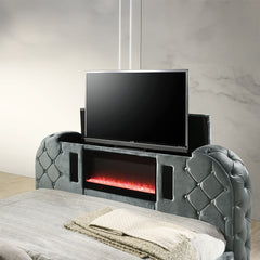Kana Gray Eastern King Bed w/LED, Fireplace & TV Stand - Ornate Home