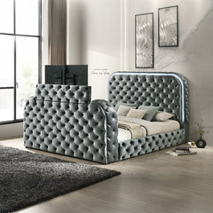 Kana Gray Queen Bed w/LED, Fireplace & TV Stand - Ornate Home
