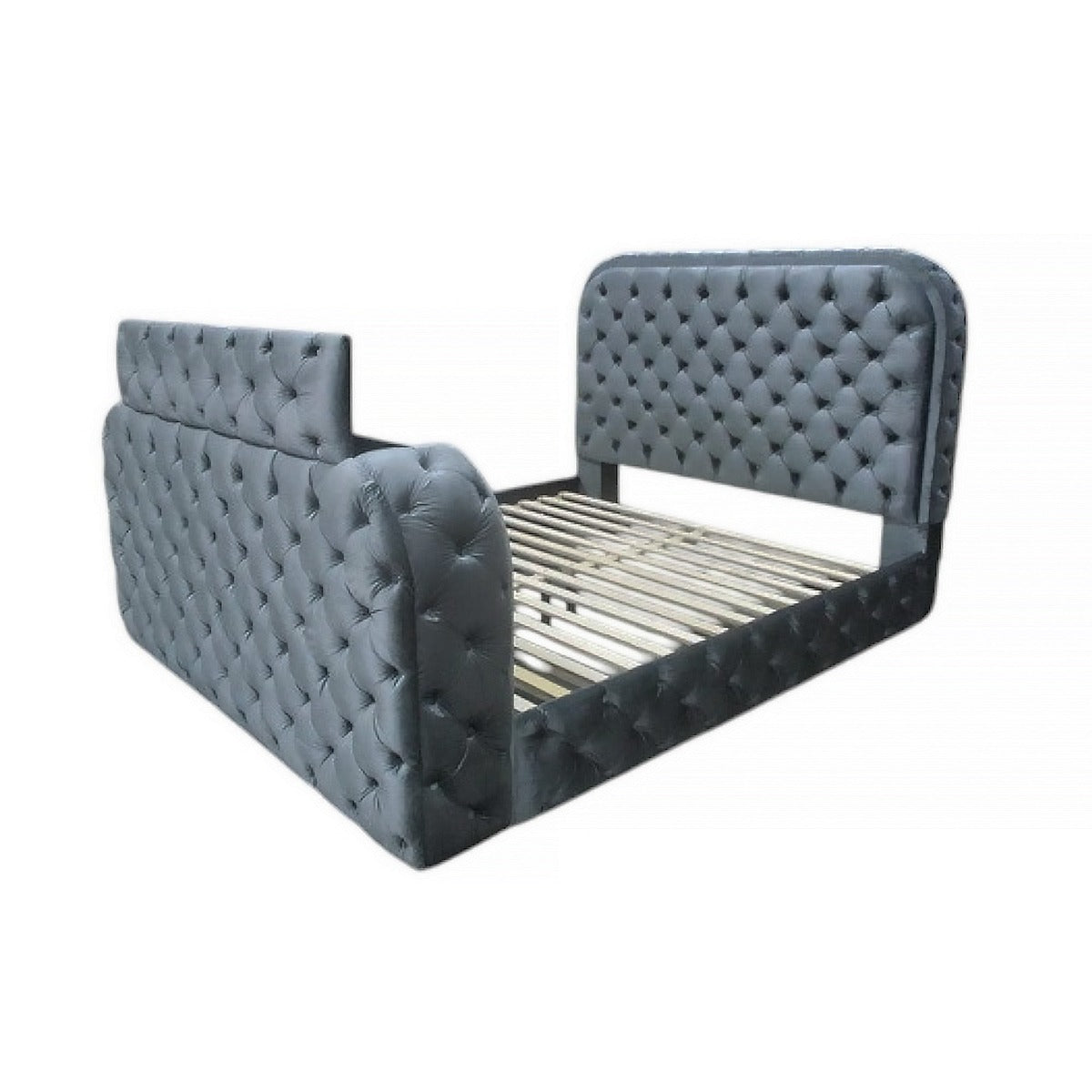 Kana Gray Queen Bed w/LED, Fireplace & TV Stand - Ornate Home