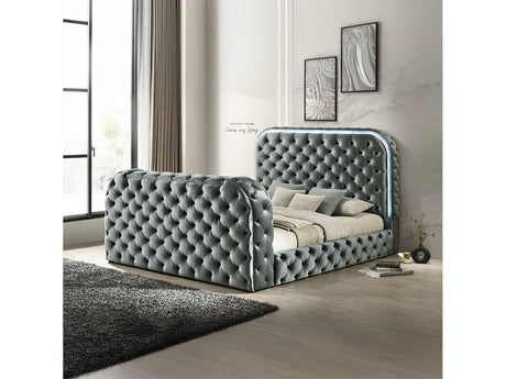 Kana Gray Queen Bed w/LED, Fireplace & TV Stand - Ornate Home