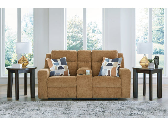 Kanlow Honey Reclining Loveseat w/Console (Online Special Price) - Ornate Home
