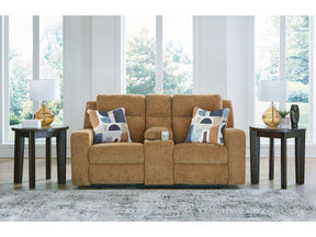 Kanlow Honey Reclining Loveseat w/Console - Ornate Home