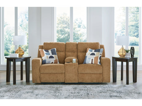 Kanlow Honey Reclining Loveseat w/Console - Ornate Home