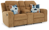 Kanlow Honey Reclining Loveseat w/Console - Ornate Home