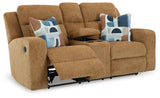 Kanlow Honey Reclining Loveseat w/Console - Ornate Home