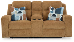 Kanlow Honey Reclining Loveseat w/Console - Ornate Home