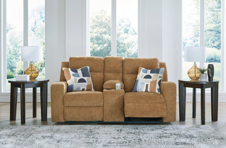 Kanlow Honey Reclining Loveseat w/Console - Ornate Home