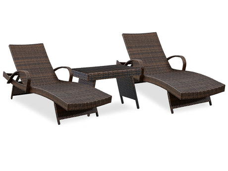 Kantana Brown 2 Outdoor Chaise Lounge Chairs and End Table - Ornate Home