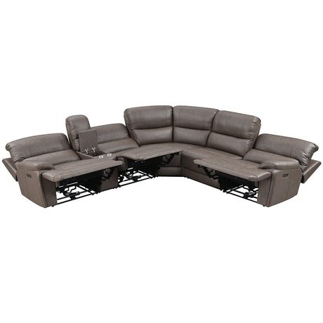 Kantu Brown Synthetic Leather Motion Sectional Sofa - Ornate Home