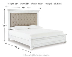 Kanwyn Whitewash Cal King Upholstered Panel Bedroom Set with Dresser, Mirror and Chest - Ornate Home