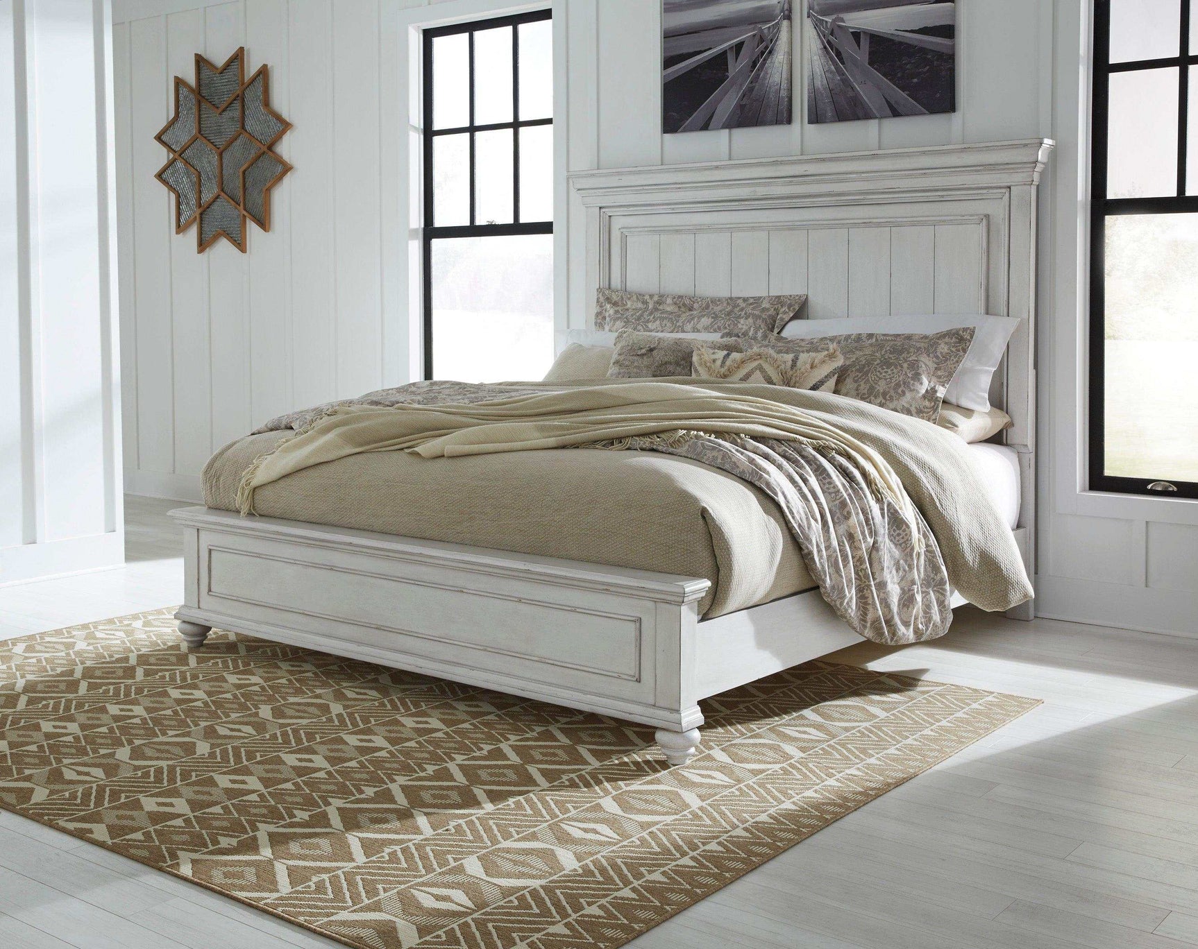 Kanwyn Whitewash California King Panel Bed (Online Special Price) - Ornate Home