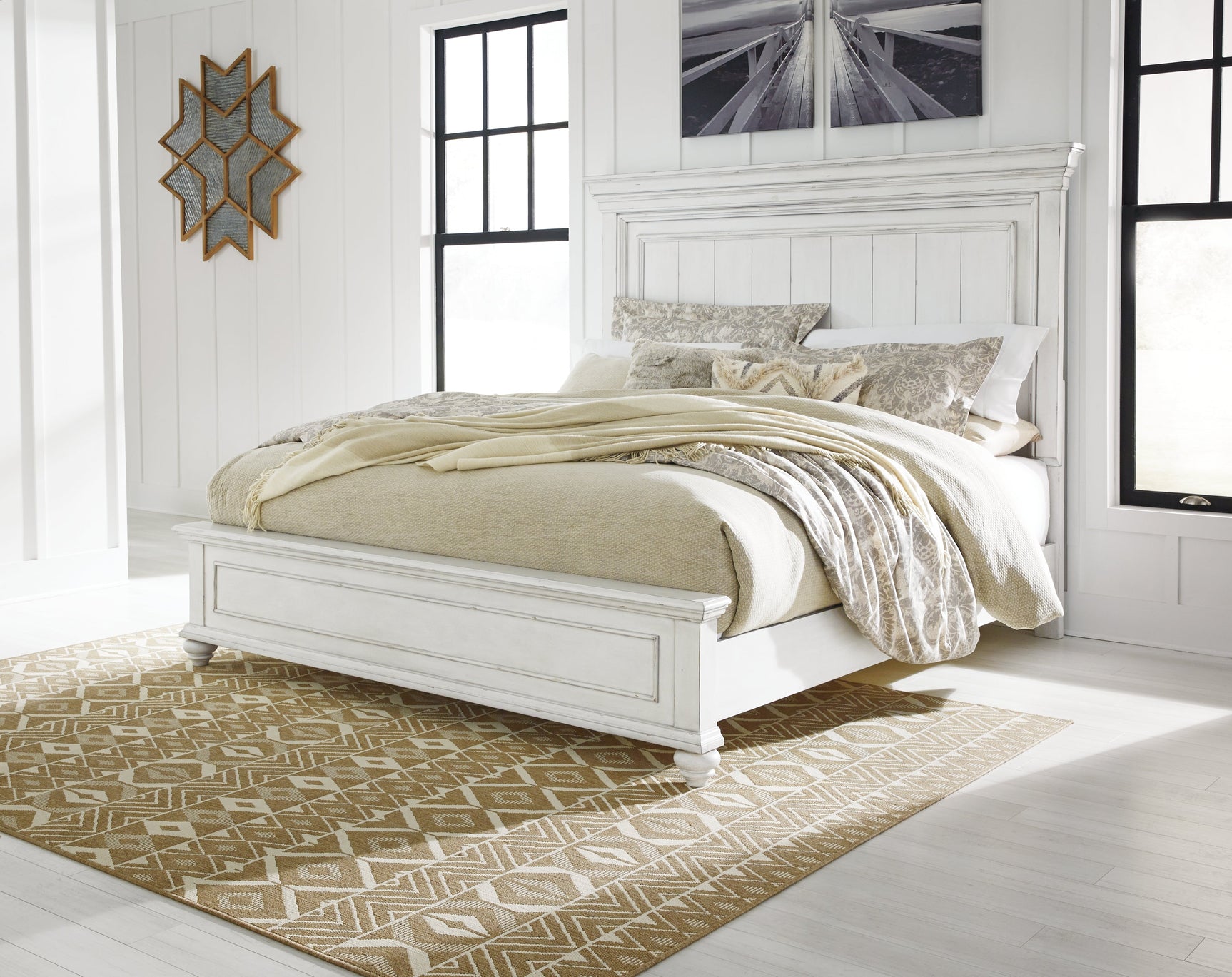 Kanwyn Whitewash King Panel Bed (Online Special Price) - Ornate Home