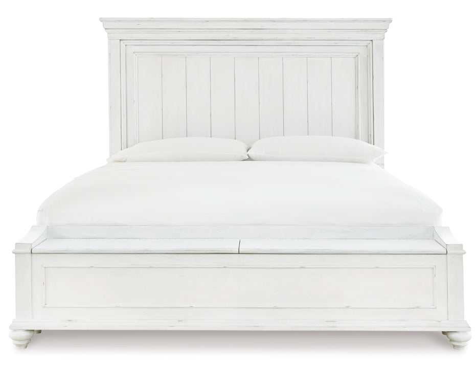 Kanwyn Whitewash King Panel Bed w/ Storage Bench (Online Special Price) - Ornate Home