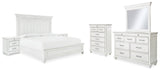 Kanwyn Whitewash King Panel Bedroom Set with Dresser, Mirror, Chest and 2 Nightstands (Online Special Price) - Ornate Home