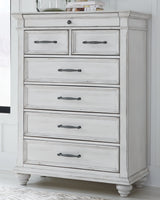 Kanwyn Whitewash King Panel Bedroom Set with Dresser, Mirror, Chest and 2 Nightstands (Online Special Price) - Ornate Home