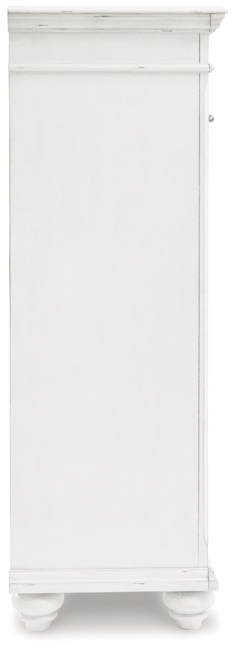 Kanwyn Whitewash King Panel Bedroom Set with Dresser, Mirror, Chest and 2 Nightstands - Ornate Home