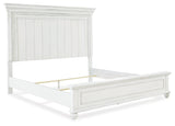 Kanwyn Whitewash King Panel Bedroom Set with Dresser, Mirror, Chest and 2 Nightstands - Ornate Home