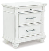 Kanwyn Whitewash King Panel Bedroom Set with Dresser, Mirror, Chest and 2 Nightstands - Ornate Home