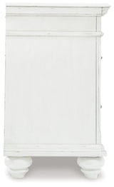 Kanwyn Whitewash King Panel Bedroom Set with Dresser, Mirror, Chest and 2 Nightstands - Ornate Home