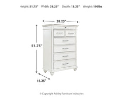 Kanwyn Whitewash King Panel Bedroom Set with Dresser, Mirror, Chest and 2 Nightstands - Ornate Home